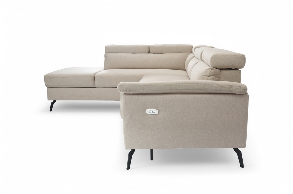 Fabric Linen Beige Left Hand Facing Reclining Corner Sofa with Storage VITTORIO Side