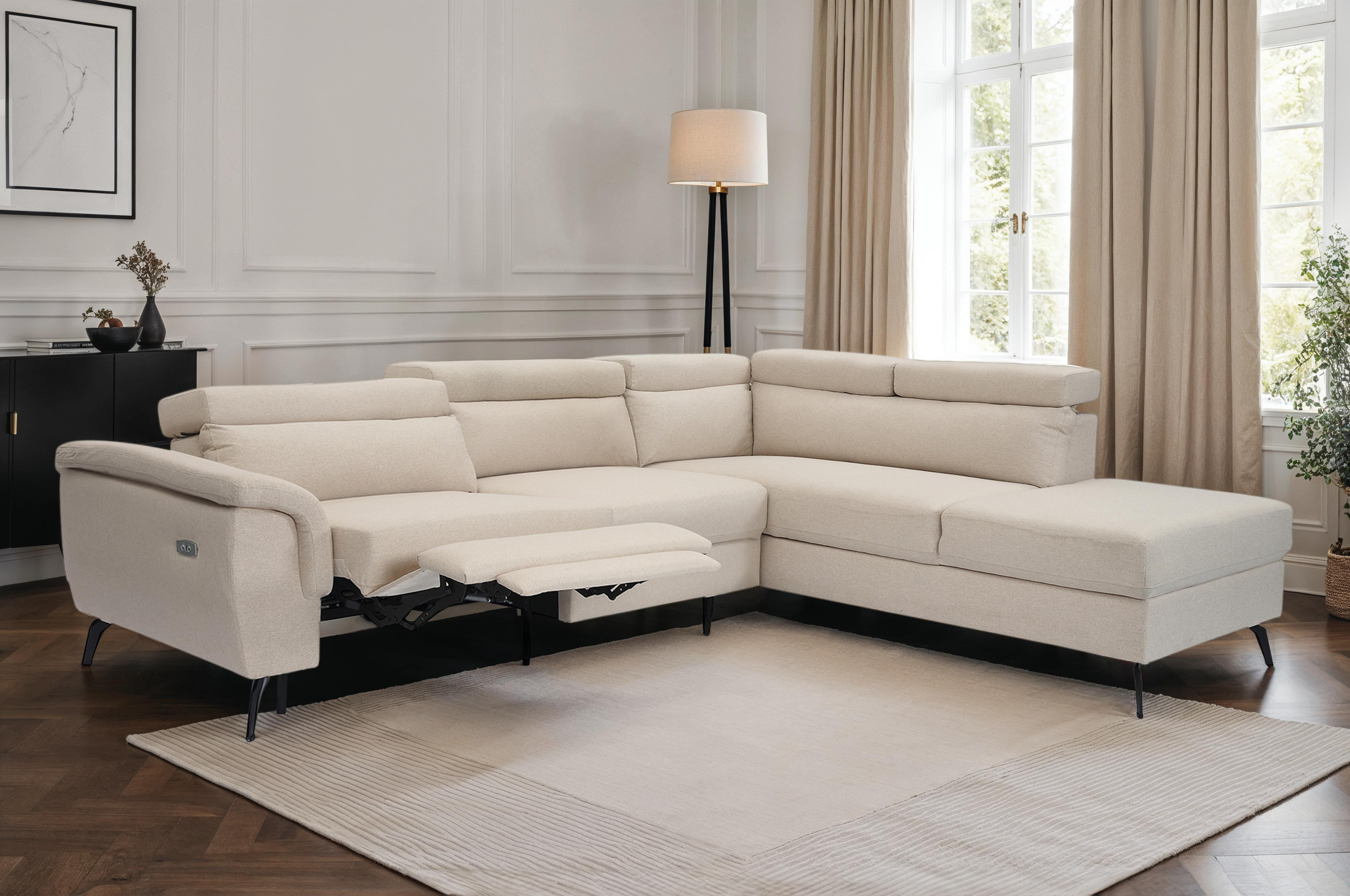 Fabric Linen Beige Right Hand Facing Electric Reclining Corner Sofa with Storage VITTORIO