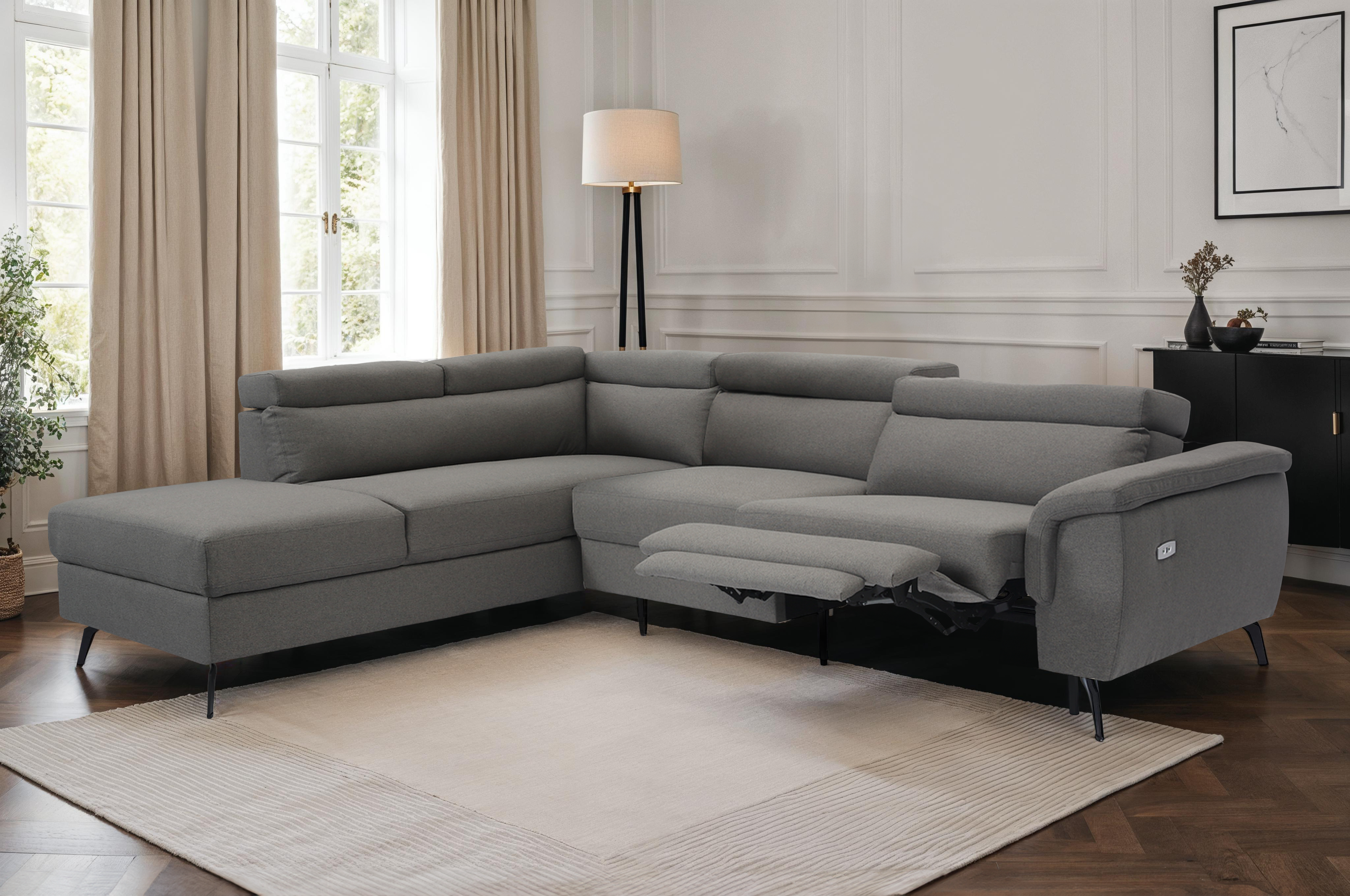 Fabric Linen Dark Grey Left Hand Facing Electric Reclining Corner Sofa with Storage VITTORIO