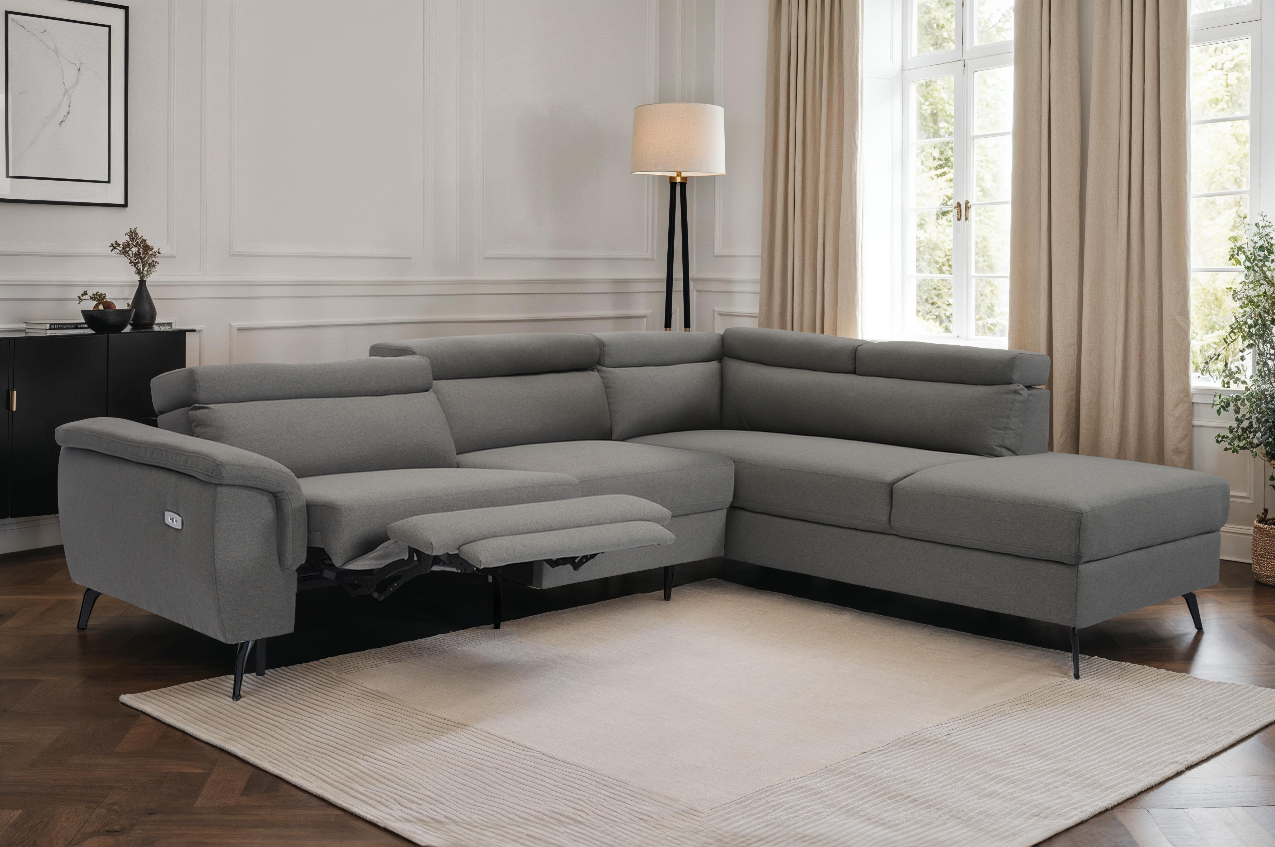 Fabric Linen Dark Grey Right Hand Facing Electric Reclining Corner Sofa with Storage VITTORIO