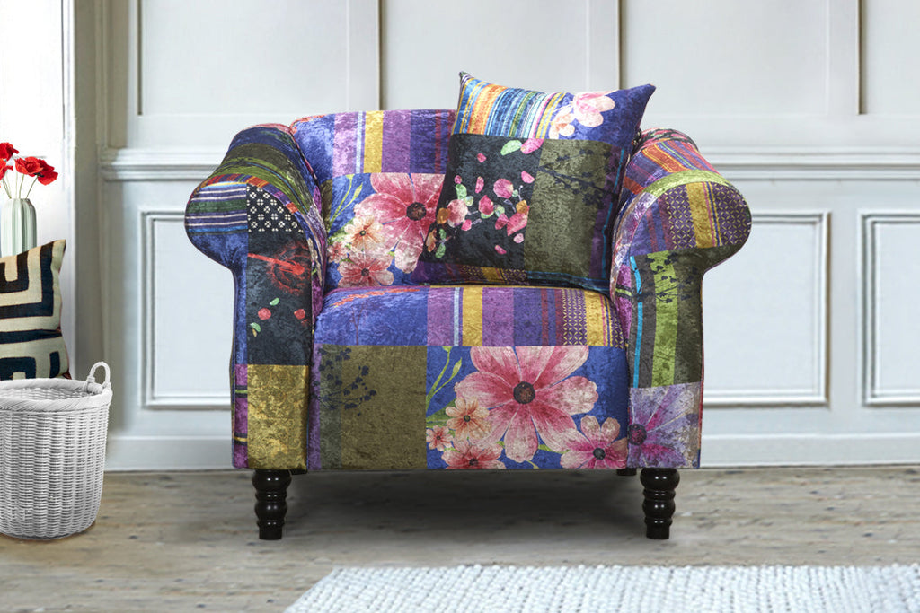 Digi Pattern Couch Fabric Patchwork 1 Seater Avici Shout Sofa Background