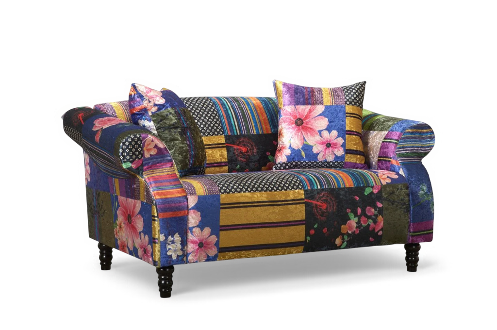 Fabric Patchwork 2 Seater Avici Shout Sofa Front Angle