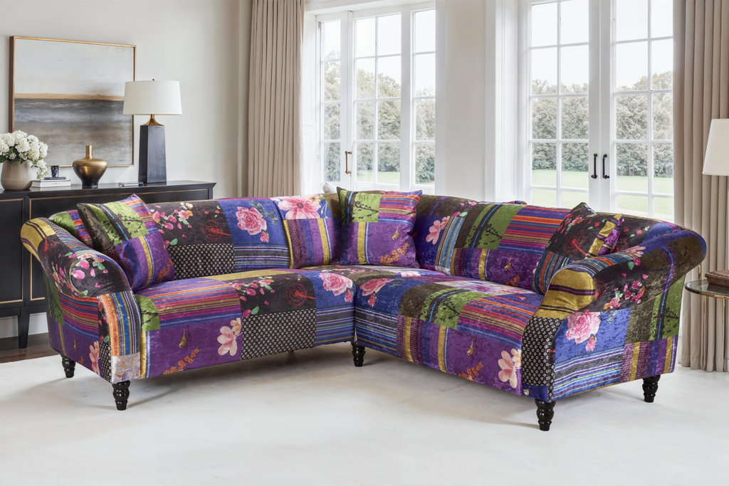 Fabric Patchwork 2c2 Seater Avici Shout Corner Sofa Background
