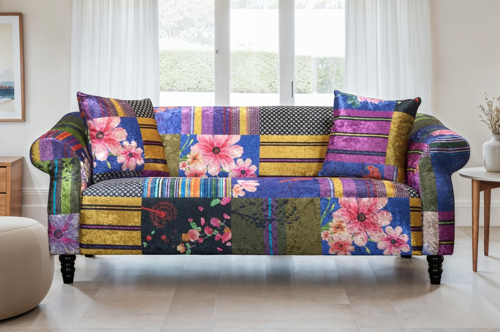 Fabric Patchwork 3 Seater Avici Shout Sofa Background