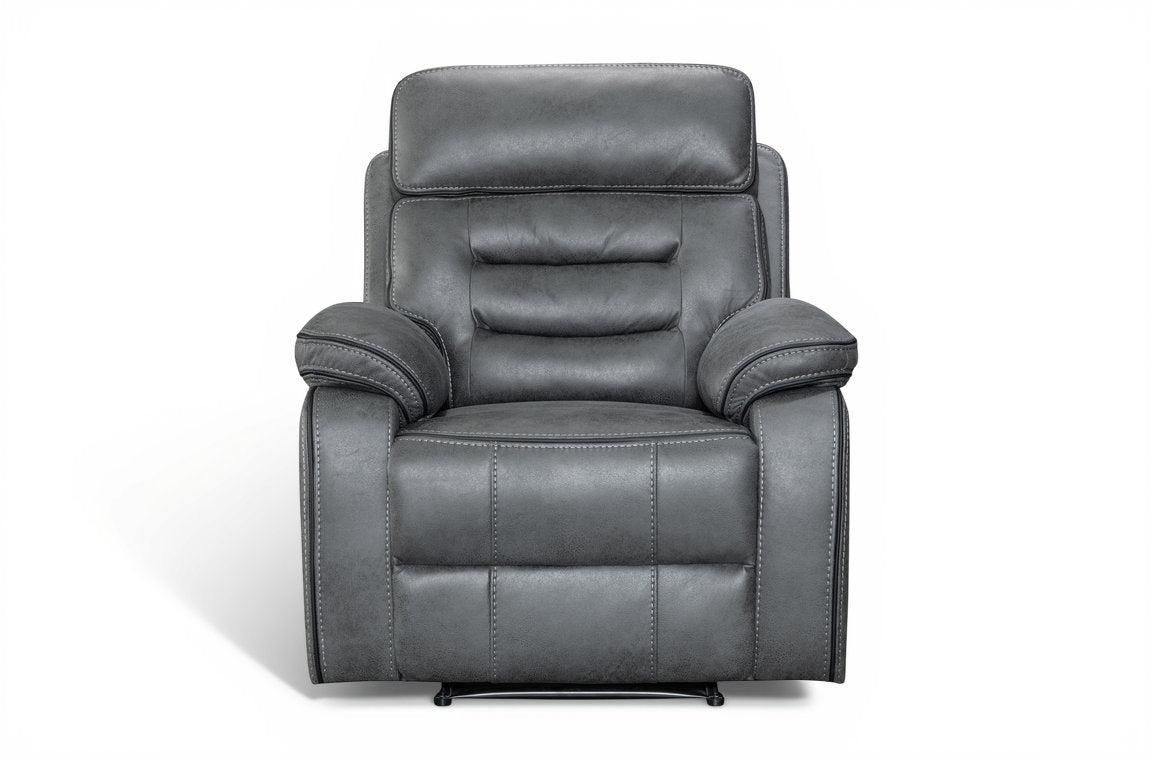 electric grey recliner chair upholstered in faux leather
