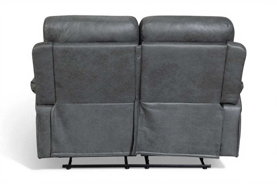 faux leather grey electric 2 seater recliner sofa on a white background