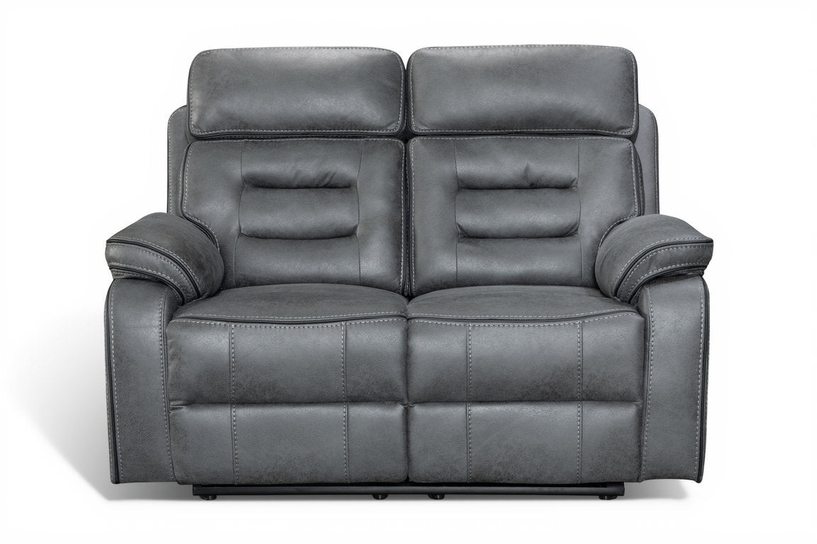 faux leather grey electric 2 seater recliner sofa on a white background