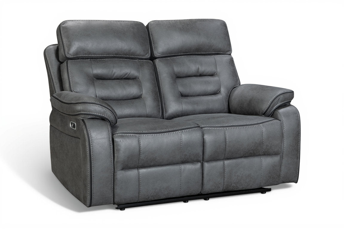 faux leather grey electric 2 seater recliner sofa on a white background