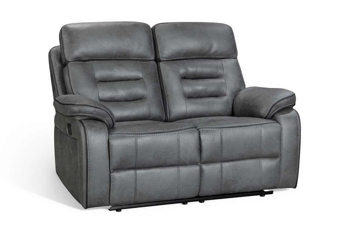 grey faux leather recliner 2 seater sofa on a white background