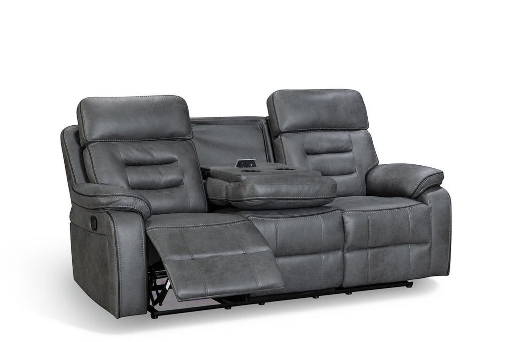 faux leather grey 3 seater manual recliner sofa with a drop down ...