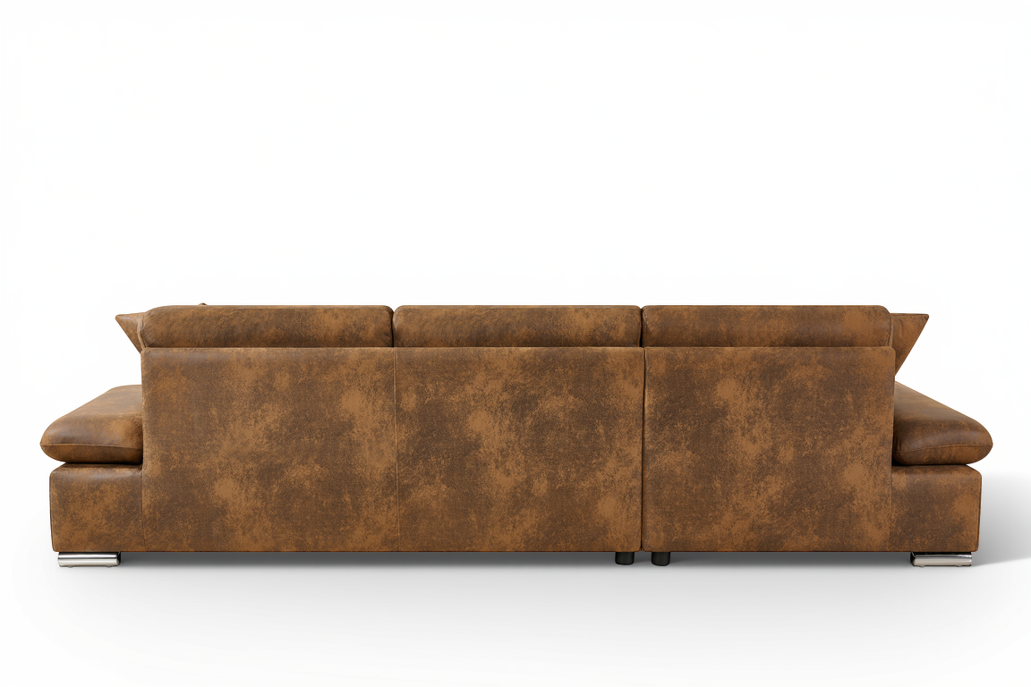 Faux Leather Suede Brown 1C2 Corner Sofabed with Storage HARRY