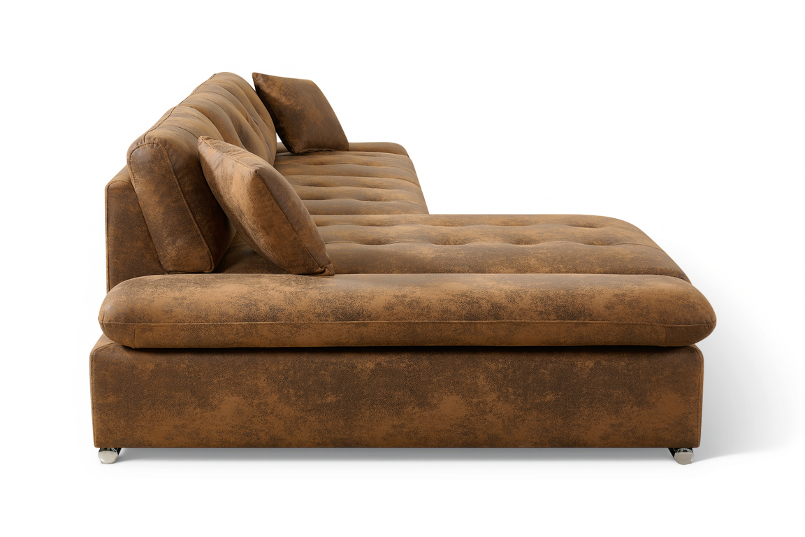 Faux Leather Suede Brown 1C2 Corner Sofabed with Storage HARRY
