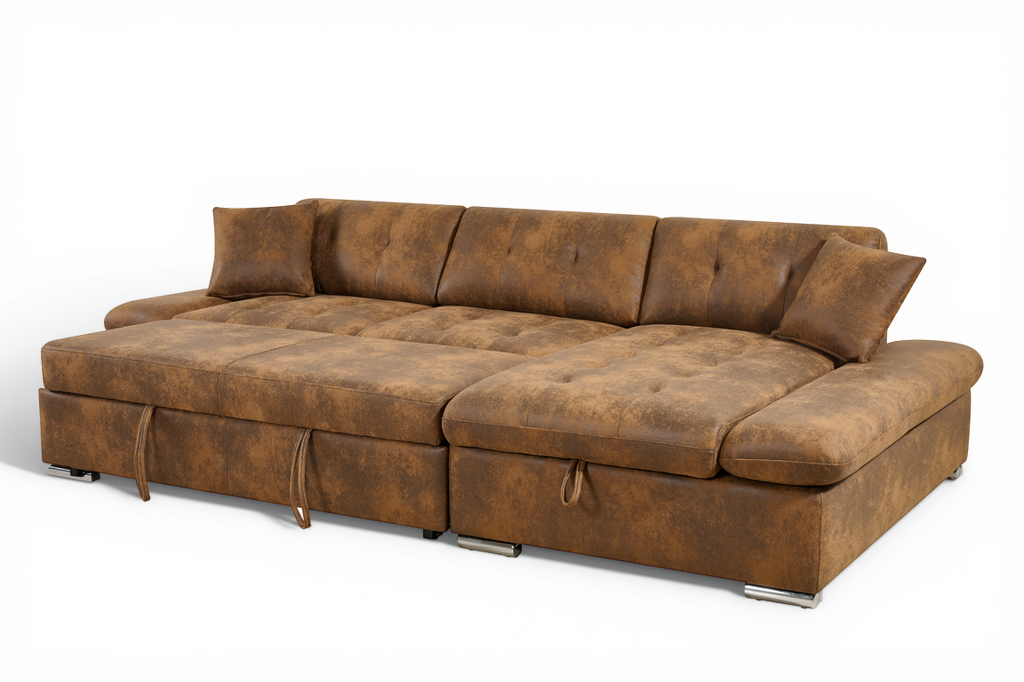 Faux Leather Suede Brown 2C1 Corner Sofabed with Storage HARRY