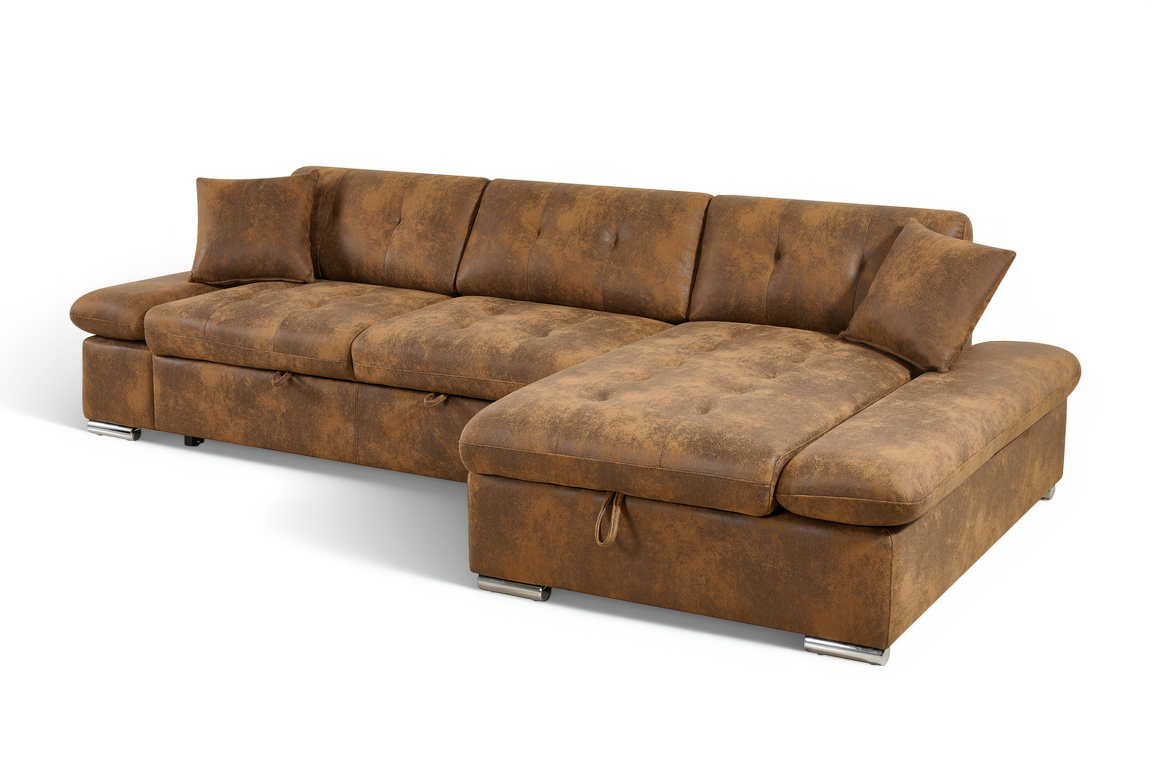 Faux Leather Suede Brown 2C1 Corner Sofabed with Storage HARRY