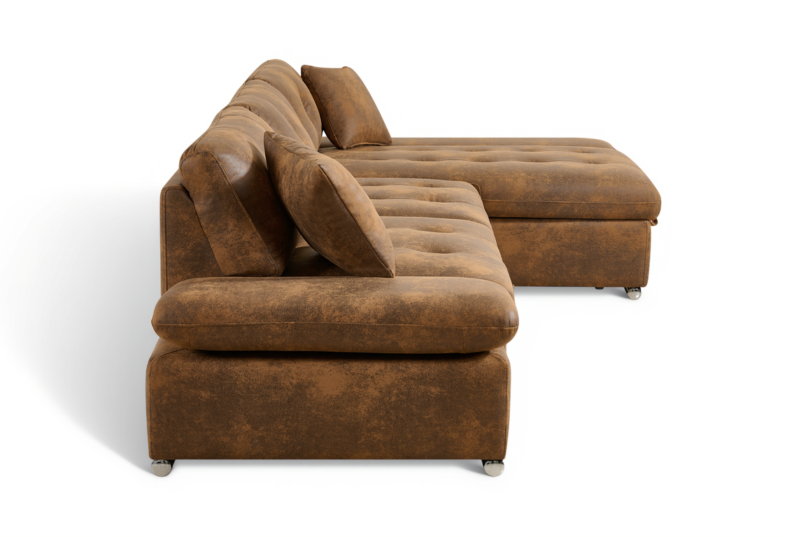 Faux Leather Suede Brown 2C1 Corner Sofabed with Storage HARRY