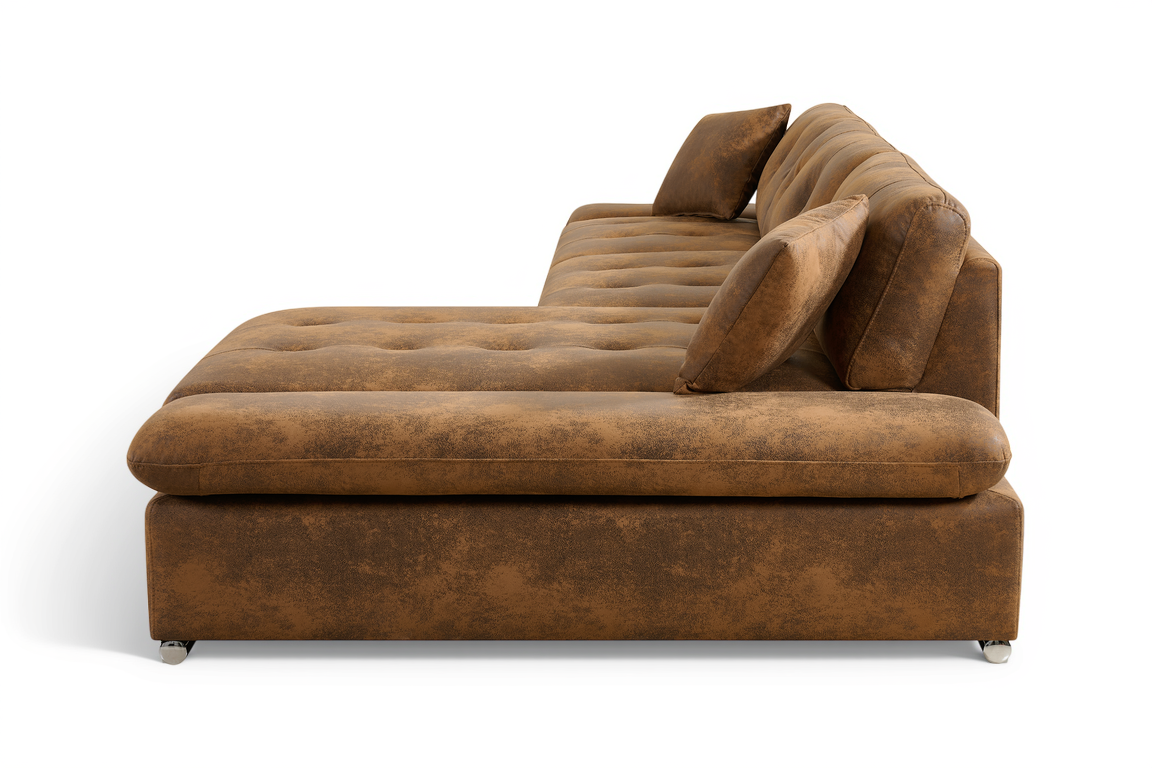 Faux Leather Suede Brown 2C1 Corner Sofabed with Storage HARRY