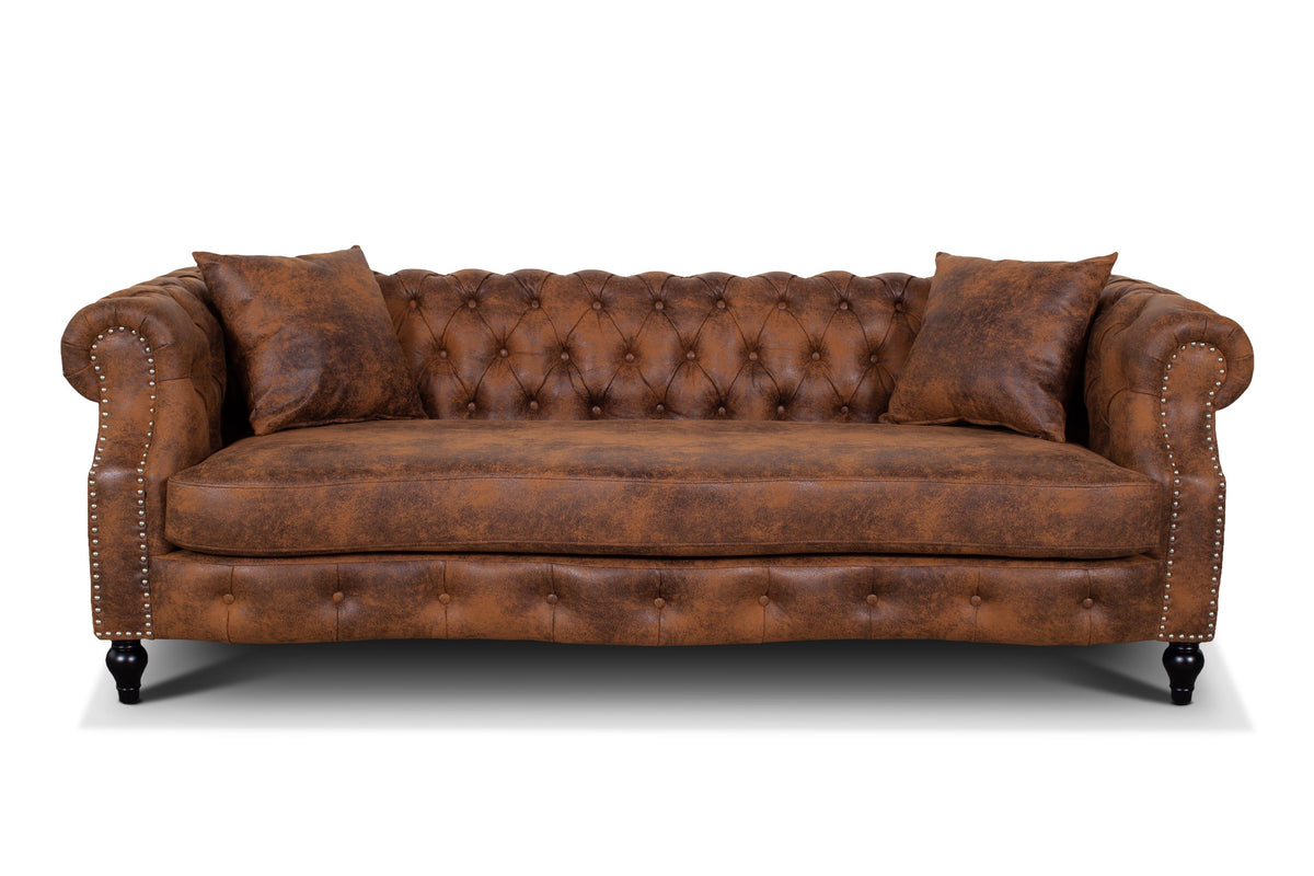 Faux Leather Suede Brown 3 Seater Chesterfield Sofa RICHMOND