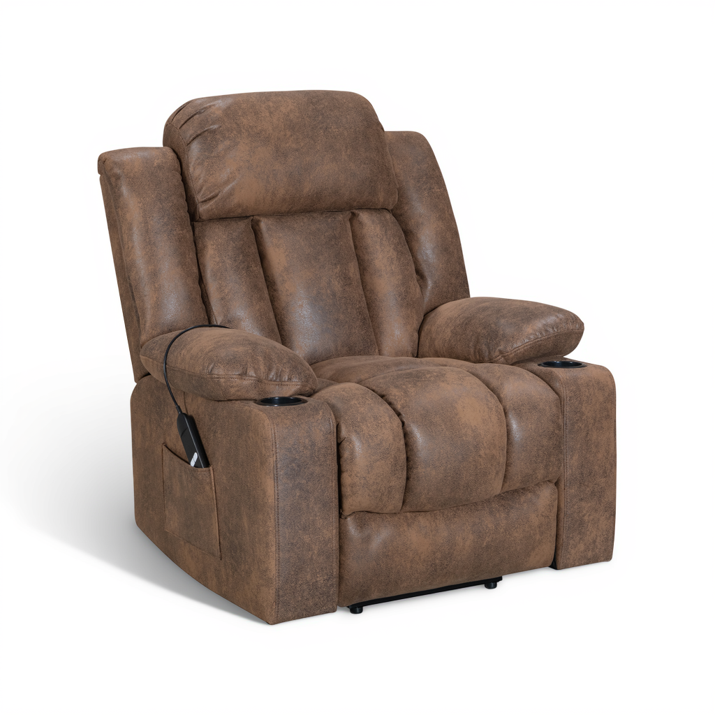Faux Leather Suede Brown Electric Riser Recliner VANCOUVER