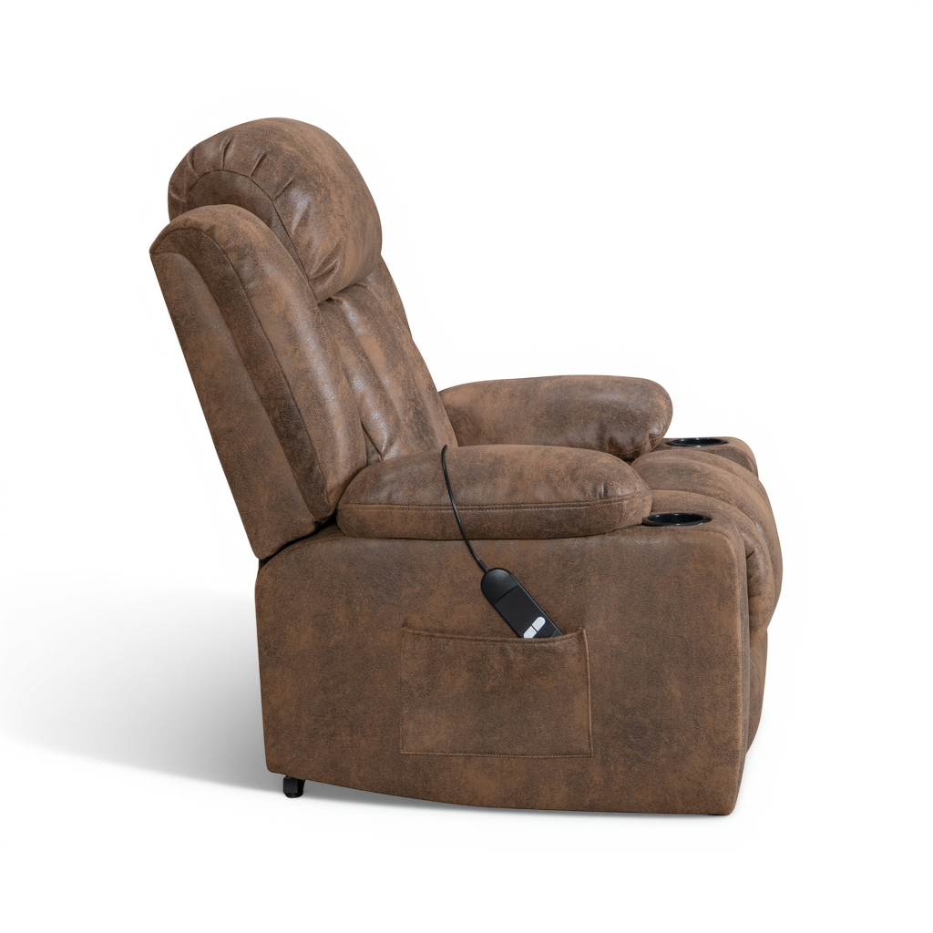 Faux Leather Suede Brown Electric Riser Recliner VANCOUVER