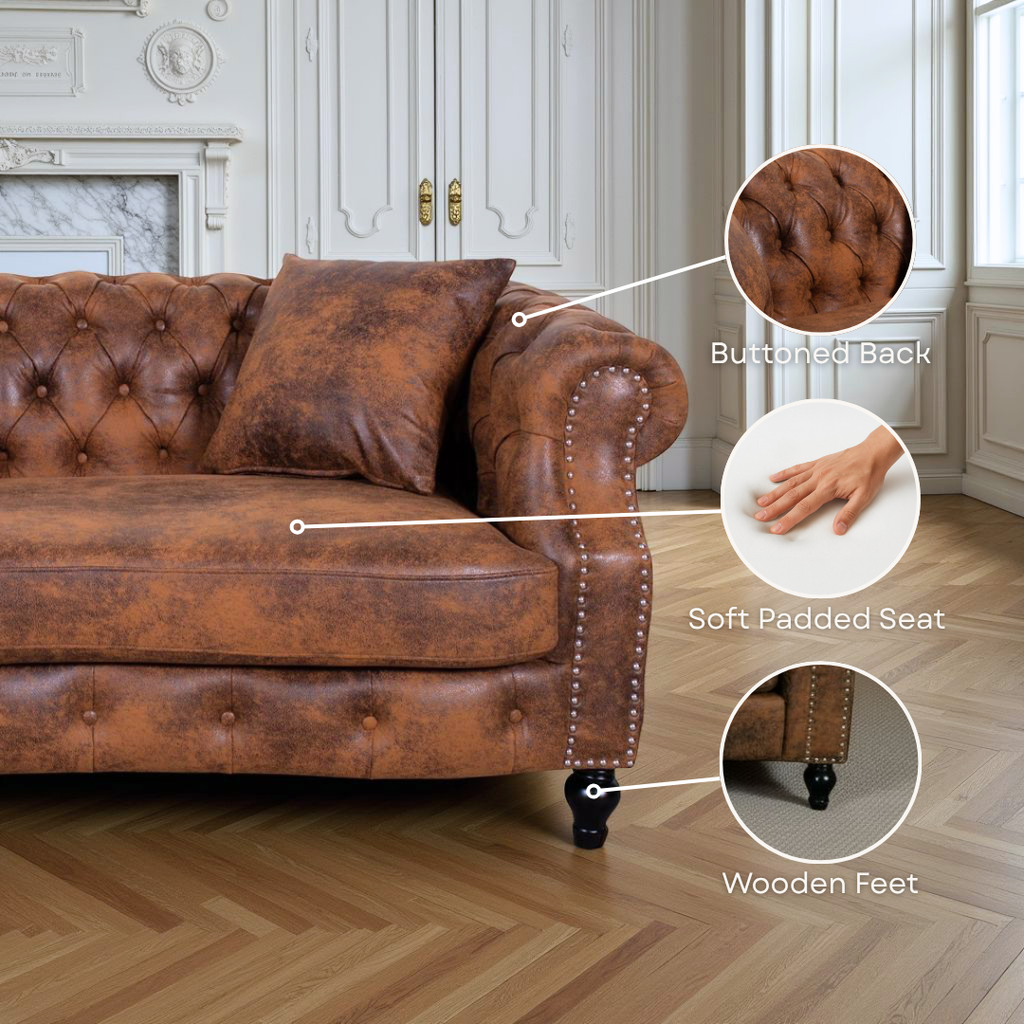 Faux Leather Suede Brown 2 Seater Chesterfield Sofa RICHMOND