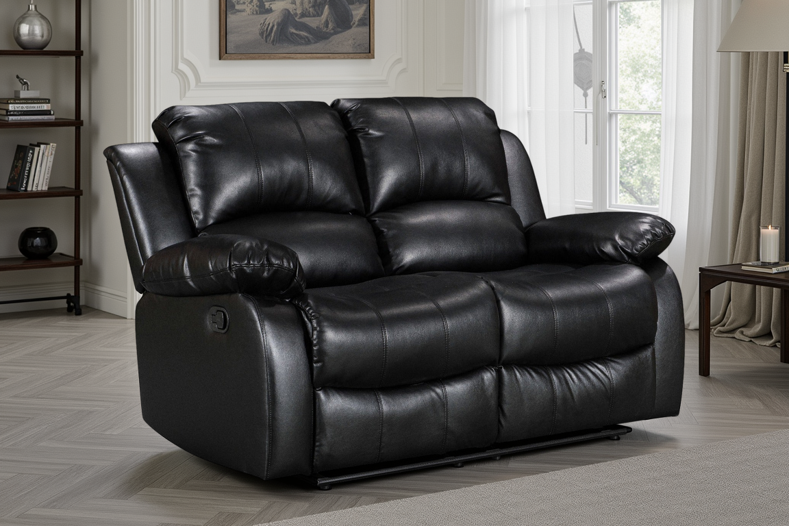 Faux Leather Black 2 Seater Manual Recliner Sofa VALENCIA