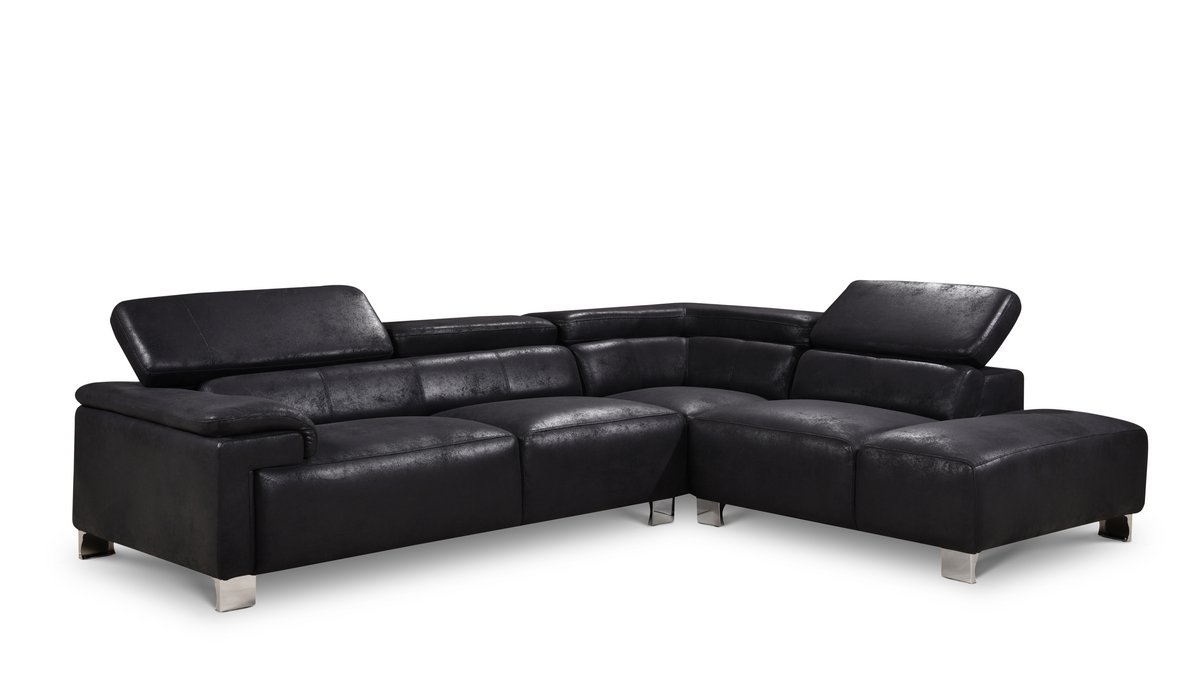 Faux Leather Black Suede Right Hand Facing Corner Sofa LIVORNO