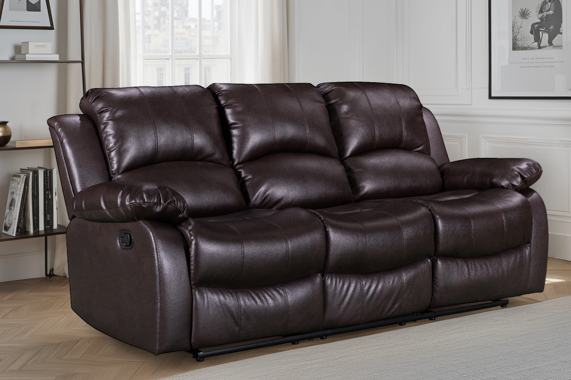 Faux Leather Brown 3 Seater Manual Recliner Sofa VALENCIA