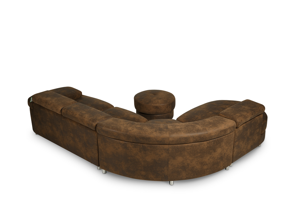 Faux Leather Suede Brown Vasto Left Hand Facing Corner Sofa with Ottoman