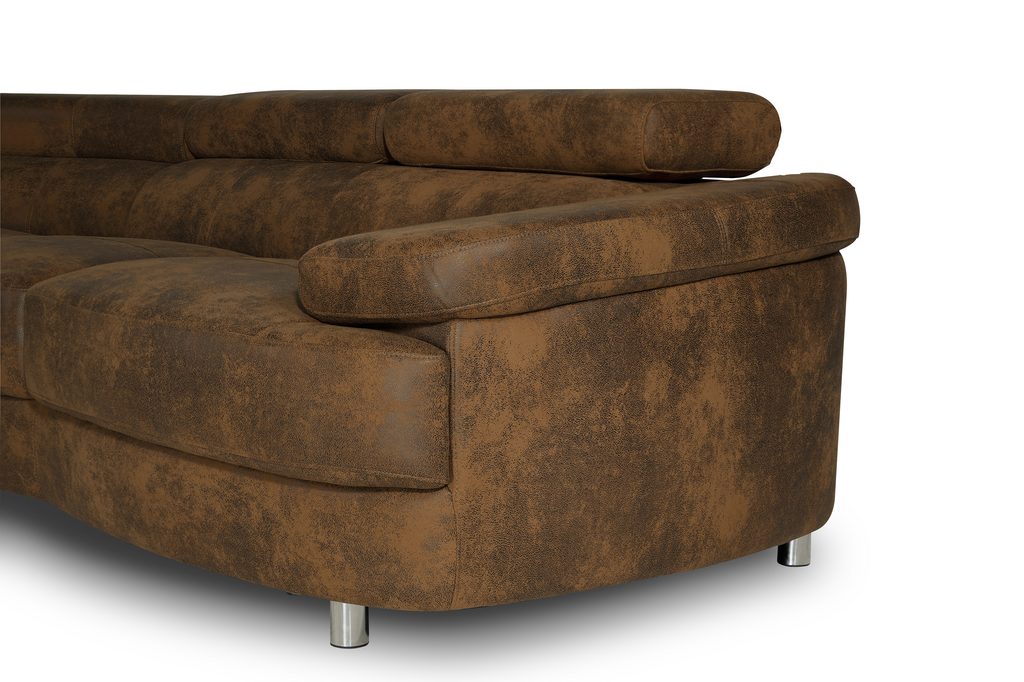 Faux Leather Suede Brown Vasto Left Hand Facing Corner Sofa with Ottoman