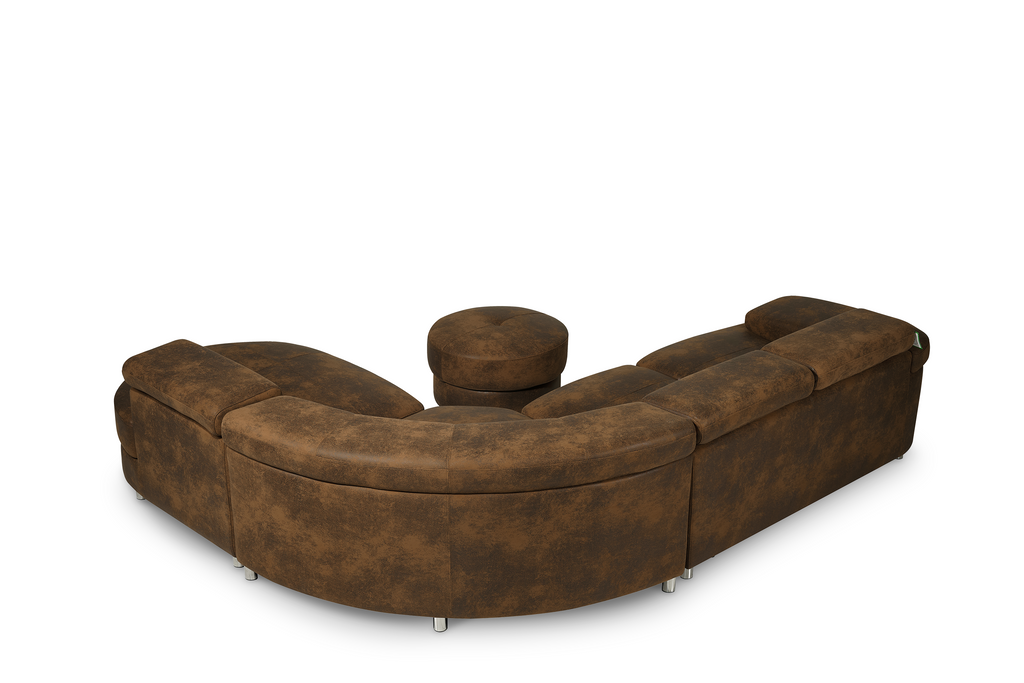 Faux Leather Suede Brown Vasto Right Hand Facing Corner Sofa with Ottoman