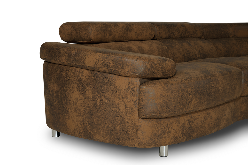 Faux Leather Suede Brown Vasto Right Hand Facing Corner Sofa with Ottoman