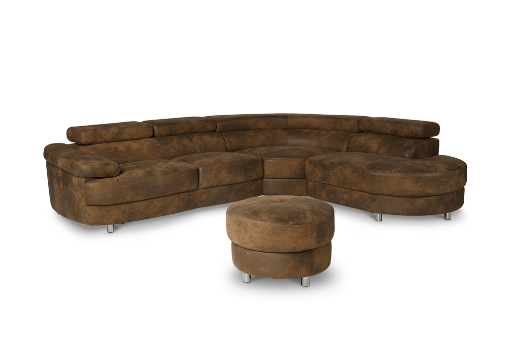 Faux Leather Suede Brown Vasto Right Hand Facing Corner Sofa with Ottoman