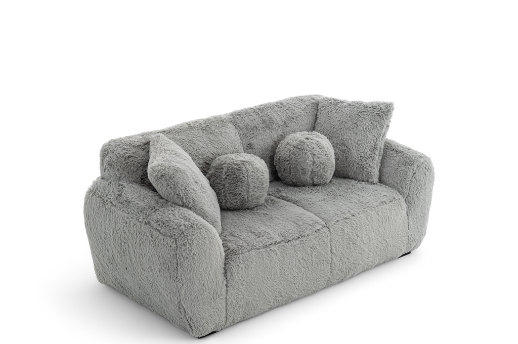 Faux Fur Grey 2 Seater Sofa MARSHMALLOW High Angle