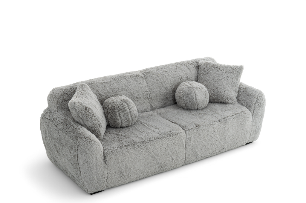 Faux Fur Grey 3 Seater Sofa MARSHMALLOW High Angle