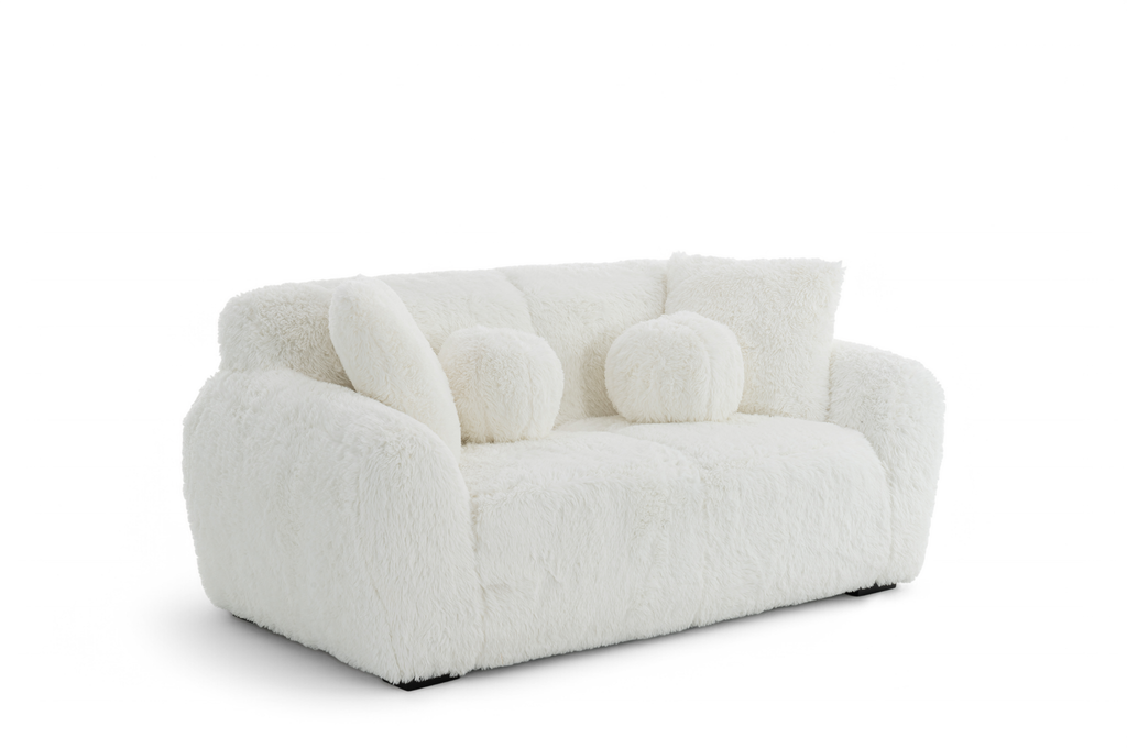 Faux Fur White 2 Seater Sofa MARSHMALLOW Front Angle