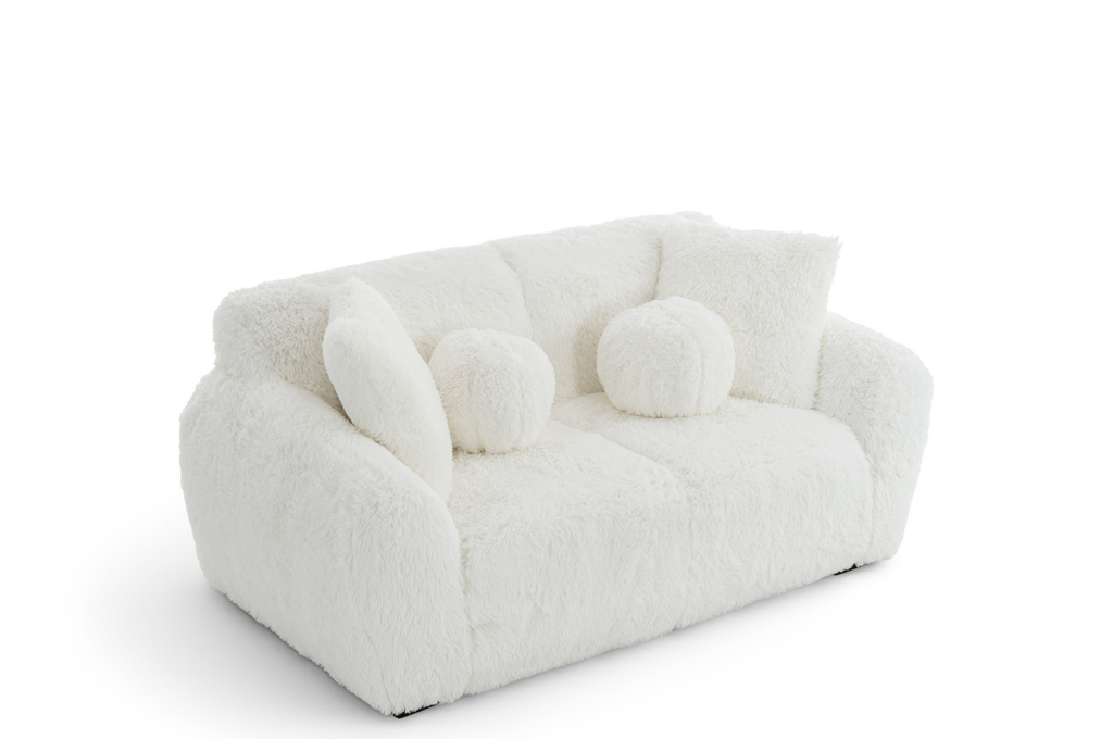 Faux Fur White 2 Seater Sofa MARSHMALLOW High Angle