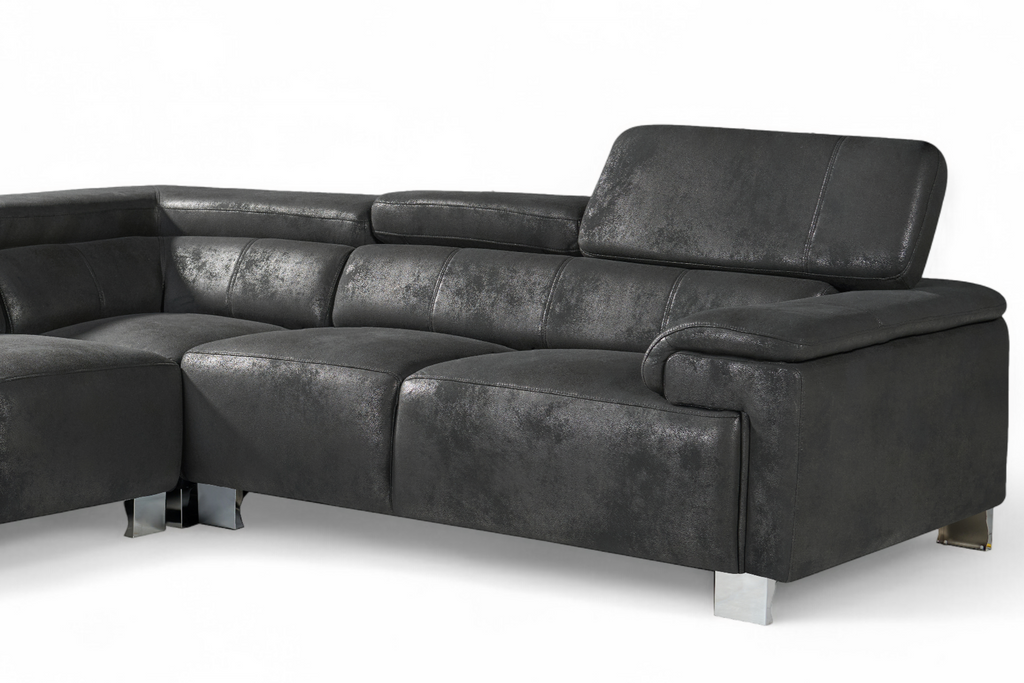 Faux Leather Suede Black 2C2 Livorno Corner Sofa Closeup