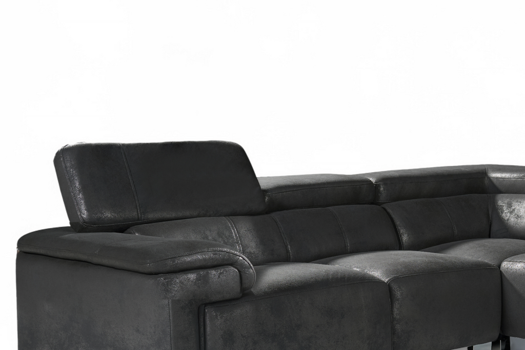 Faux Leather Suede Black 2C2 Livorno Corner Sofa Headrest Closeup
