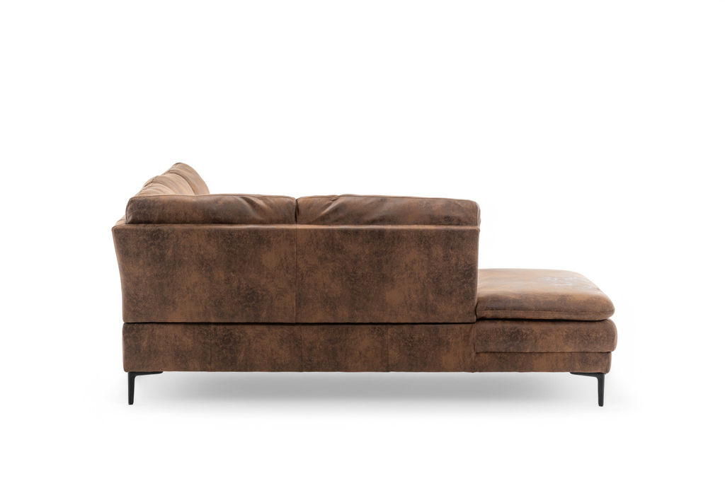 Faux Leather Suede Brown Left Hand Facing Corner Sofa Fusina Back
