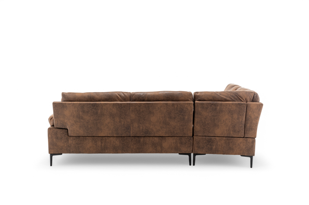 Faux Leather Suede Brown Left Hand Facing Corner Sofa Fusina Back