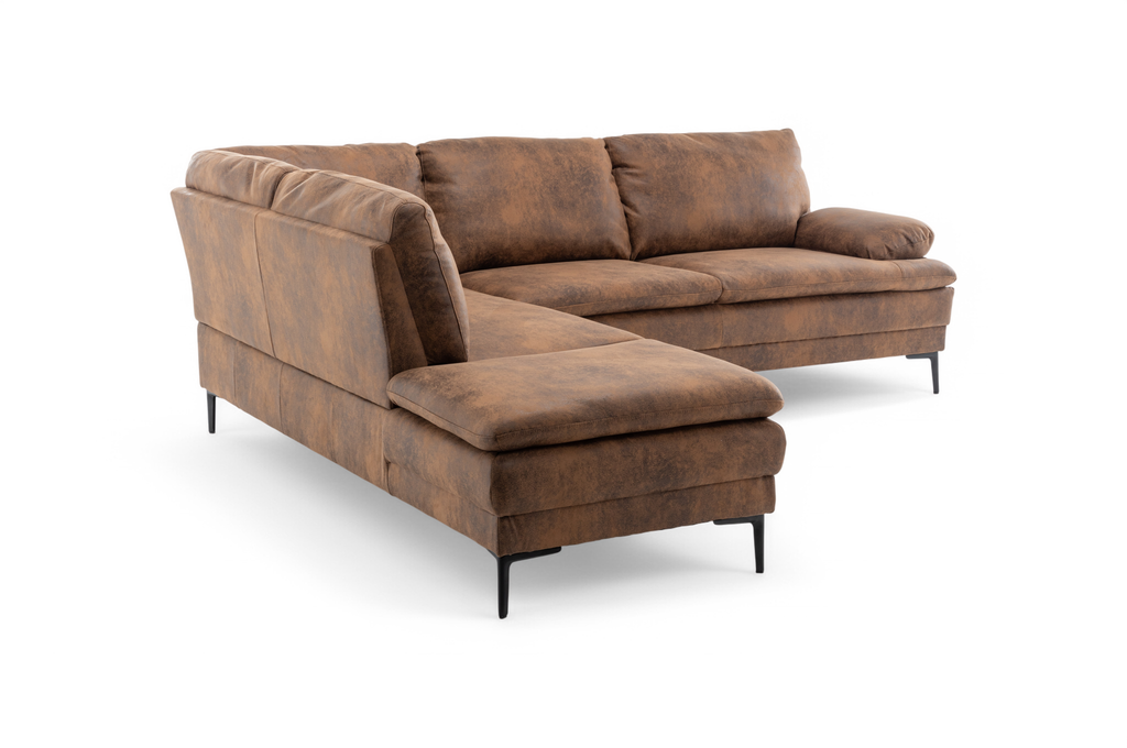 Faux Leather Suede Brown Left Hand Facing Corner Sofa Fusina Back Angle