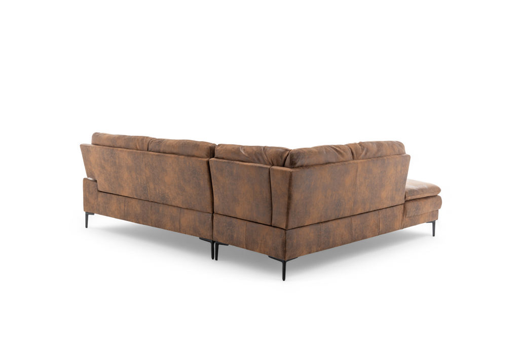 Faux Leather Suede Brown Left Hand Facing Corner Sofa Fusina Back