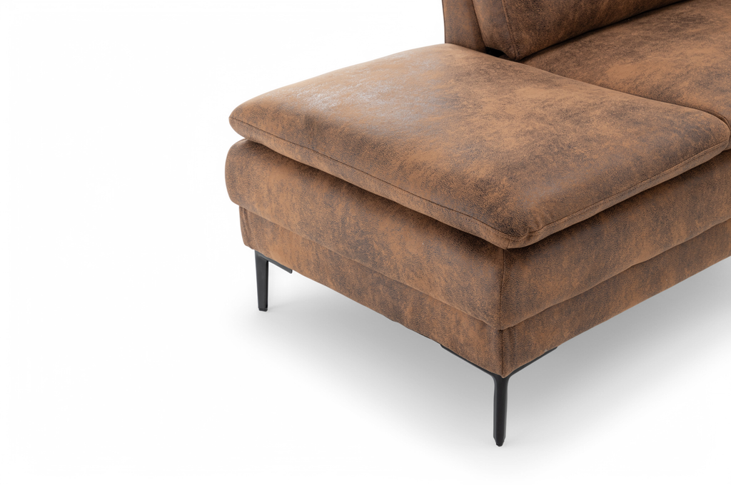 Faux Leather Suede Brown Left Hand Facing Corner Sofa Fusina Closeup