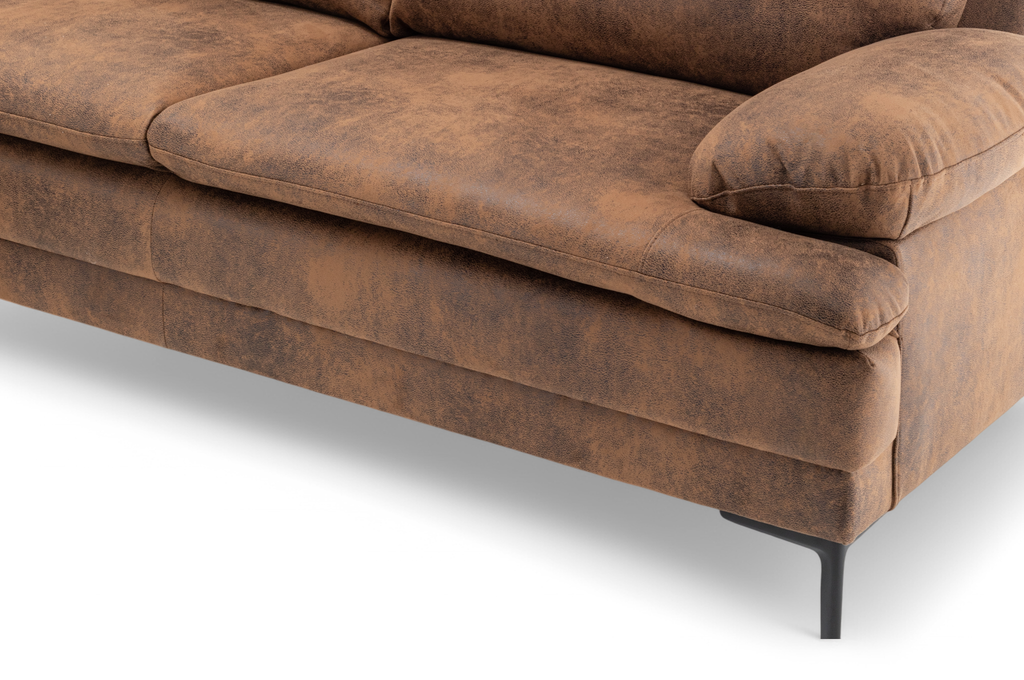 Faux Leather Suede Brown Left Hand Facing Corner Sofa Fusina Closeup