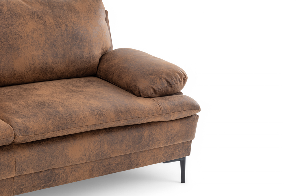 Faux Leather Suede Brown Left Hand Facing Corner Sofa Fusina Closeup