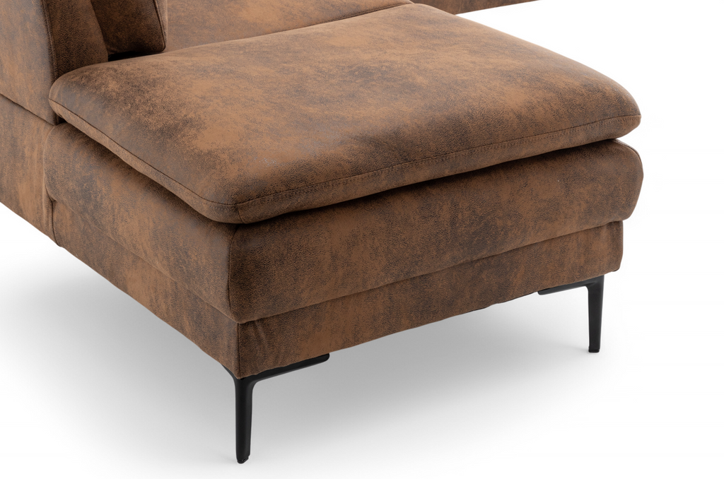 Faux Leather Suede Brown Left Hand Facing Corner Sofa Fusina Closeup