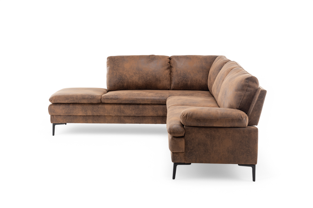 Faux Leather Suede Brown Left Hand Facing Corner Sofa Fusina Side