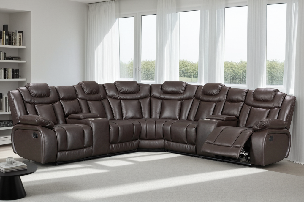 Faux Leather Brown Toledo 2C2 Manual Recliner Corner Sofa with Cup Holders and Console