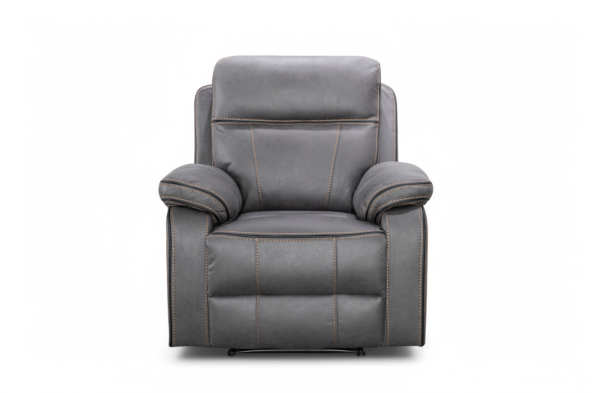 Faux Leather Grey Manual Recliner Chair with Contrast Stitching VEGAS Front