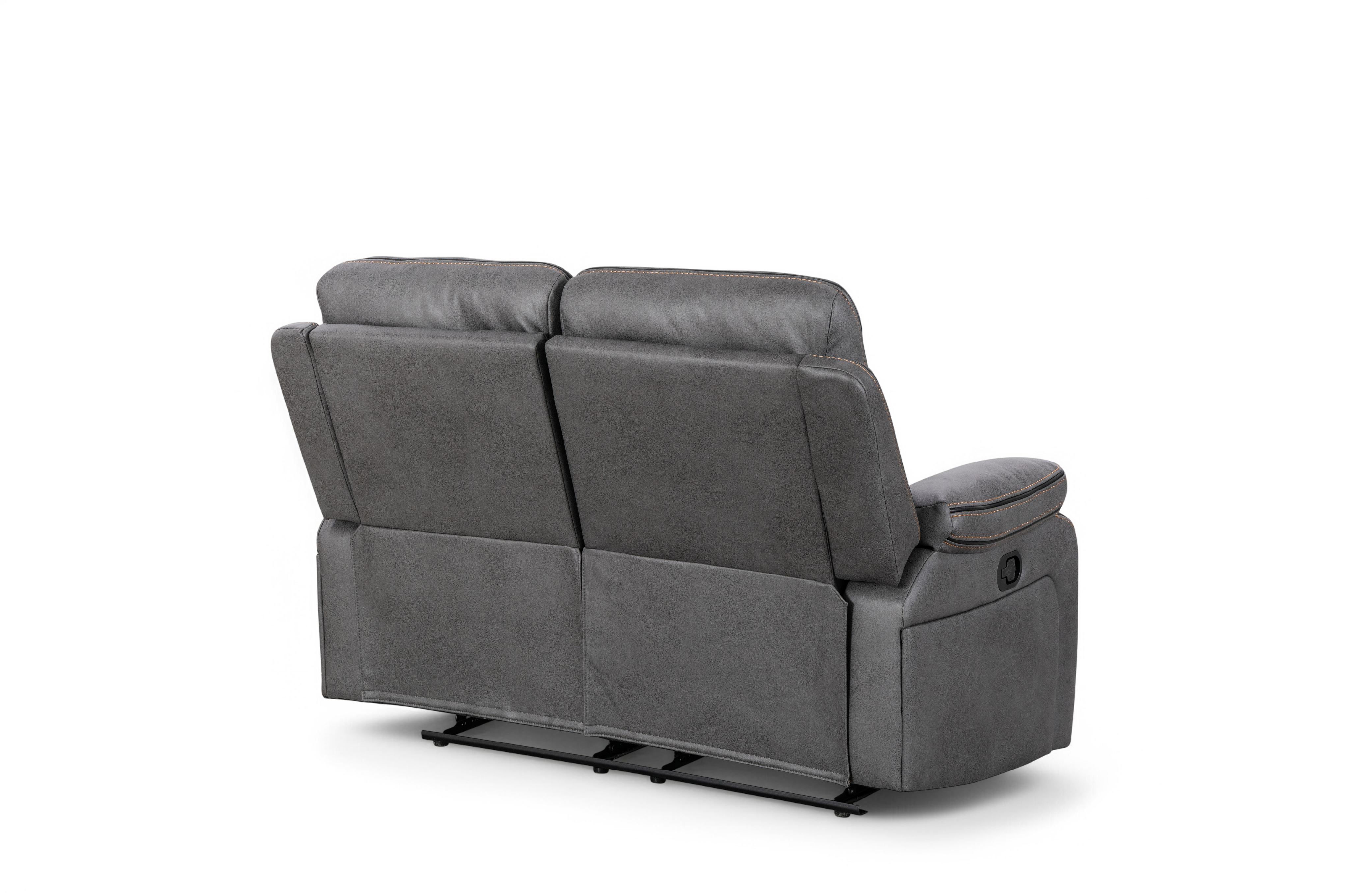 Faux Leather Grey 2 Seater Manual Recliner Sofa with Contrast Stitching ...